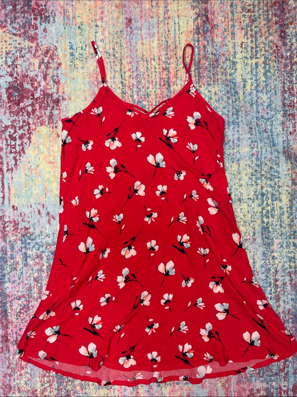 Kohl's Red Floral Slip Dress with Adjustable Straps